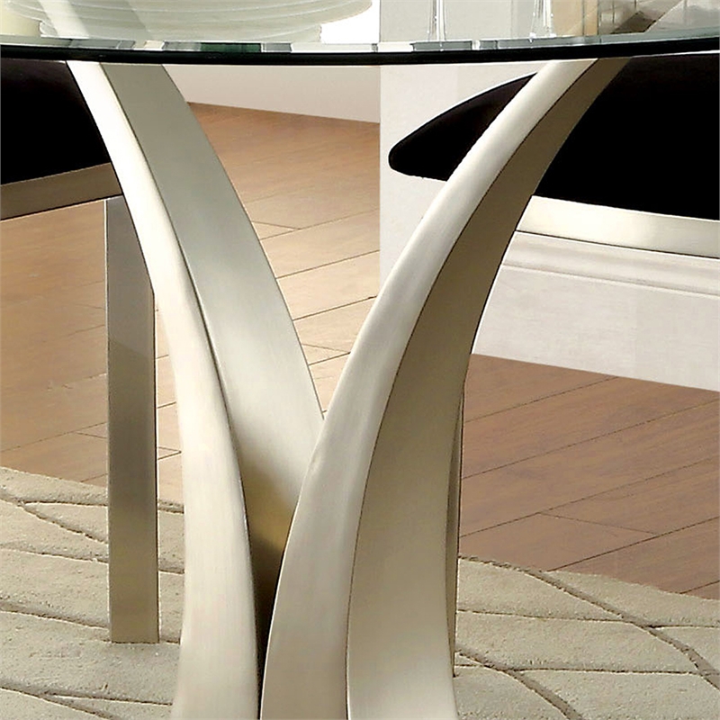 Furniture of America Lopez 5-Piece Oval Stainless Steel Dining Set in Silver