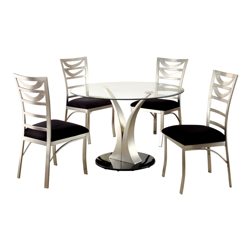 Furniture of America Lopez 5-Piece Stainless Steel Dining Set in Silver