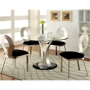 Furniture of America Lopez 5-Piece Stainless Steel Oval Dining Set in Silver