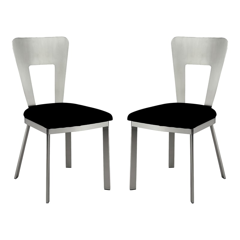 Furniture of America Genaveve Stainless Steel Dining Chair in Silver (Set of 2)
