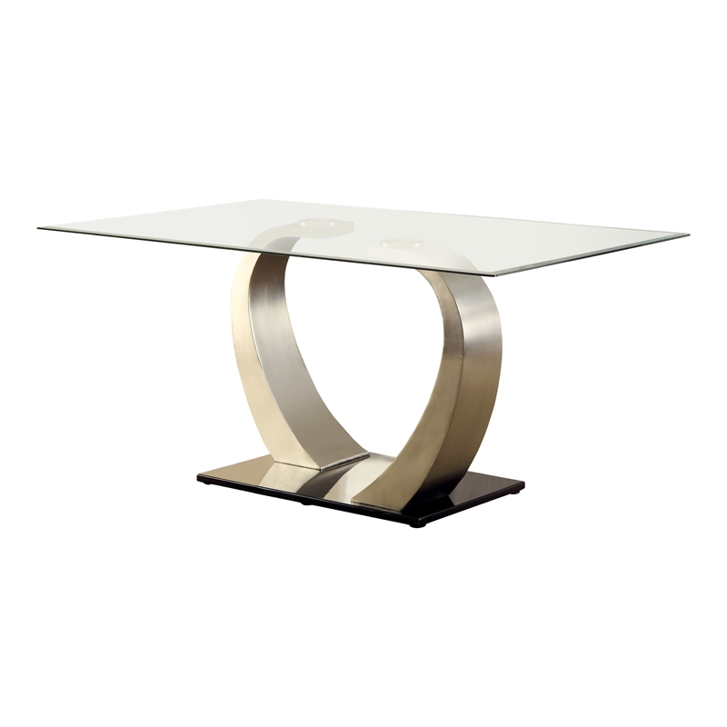 Furniture of America Genaveve 7-Piece Stainless Steel Dining Table Set in Silver