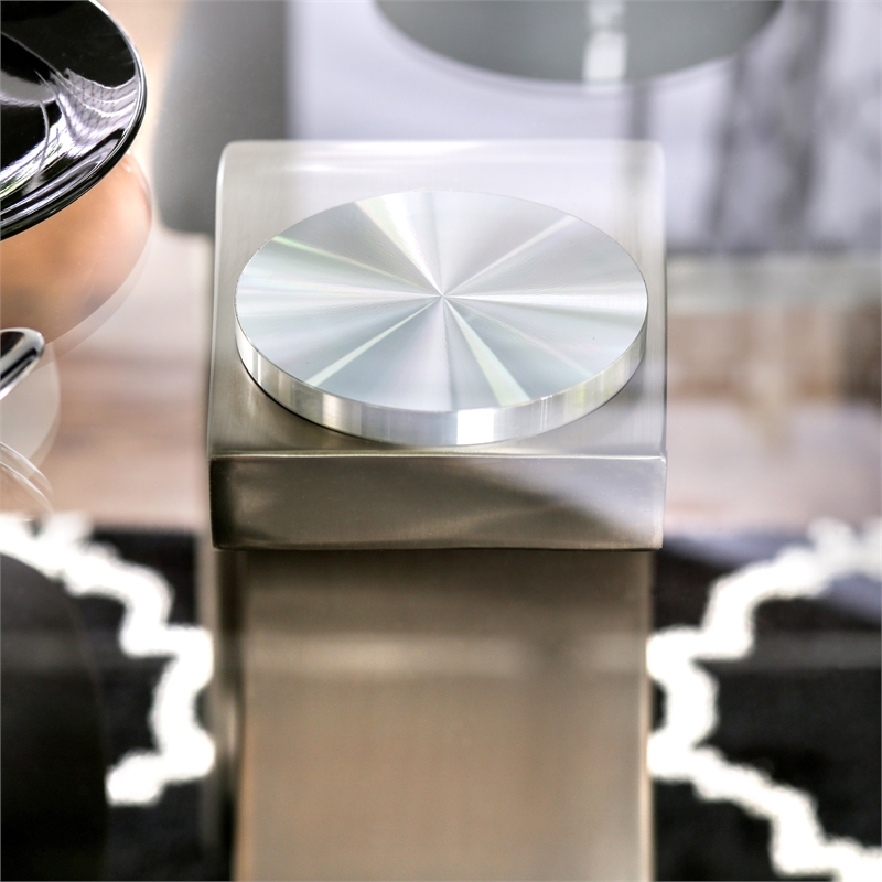 Furniture of America Genaveve 7-Piece Stainless Steel Dining Table Set in Silver