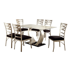 Furniture of America Genaveve Stainless Steel 7-Piece Dining Set in Silver
