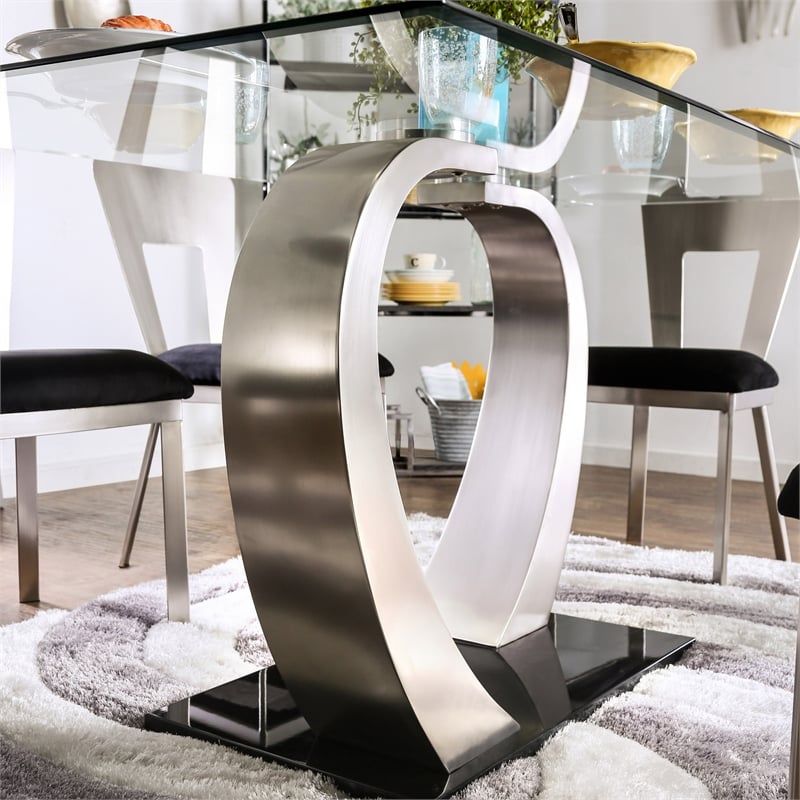 Furniture of America Genaveve Stainless Steel 7-Piece Dining Set in Silver