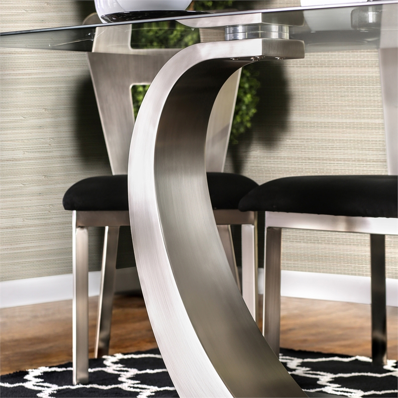 Furniture of America Genaveve Metal 7-Piece Dining Table Set in Silver