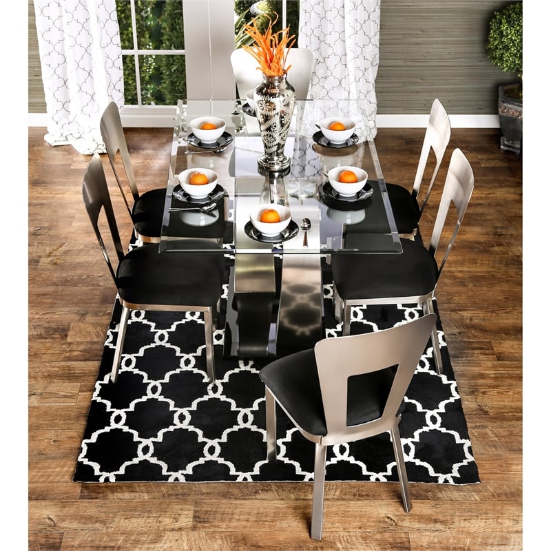 Furniture of America Genaveve Metal 7-Piece Dining Table Set in Silver