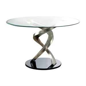 furniture of america halliway glass top round dining table in silver
