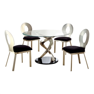 furniture of america halliway 5-piece stainless steel round dining set in silver