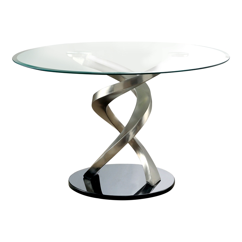 Furniture of America Halliway 5-Piece Stainless Steel Round Dining Set in Silver