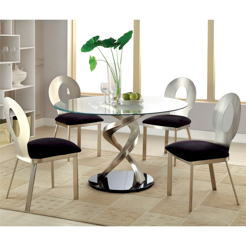 Furniture of America Halliway 5-Piece Stainless Steel Round Dining Set in Silver