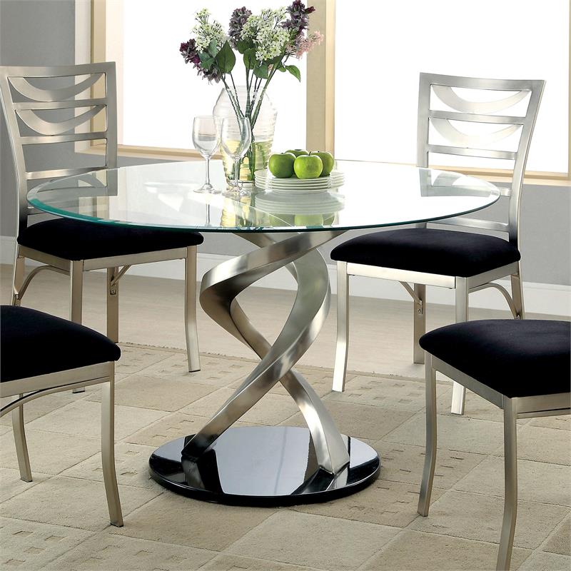 Furniture Of America Halliway 5 Piece, Stainless Steel Round Dining Table Set