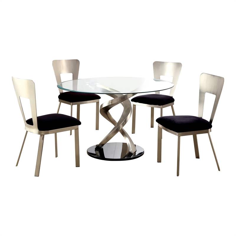 Furniture of America Halliway Stainless Steel 5-Piece Dining Set in Silver
