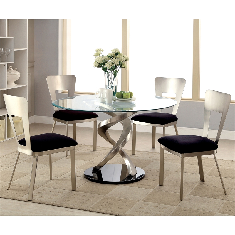Furniture of America Halliway Stainless Steel 5-Piece Dining Set in Silver
