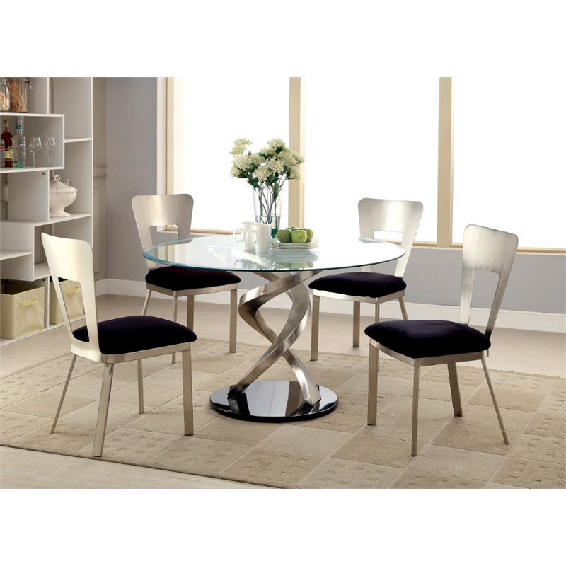 Furniture of America Halliway Stainless Steel 5-Piece Dining Set in Silver