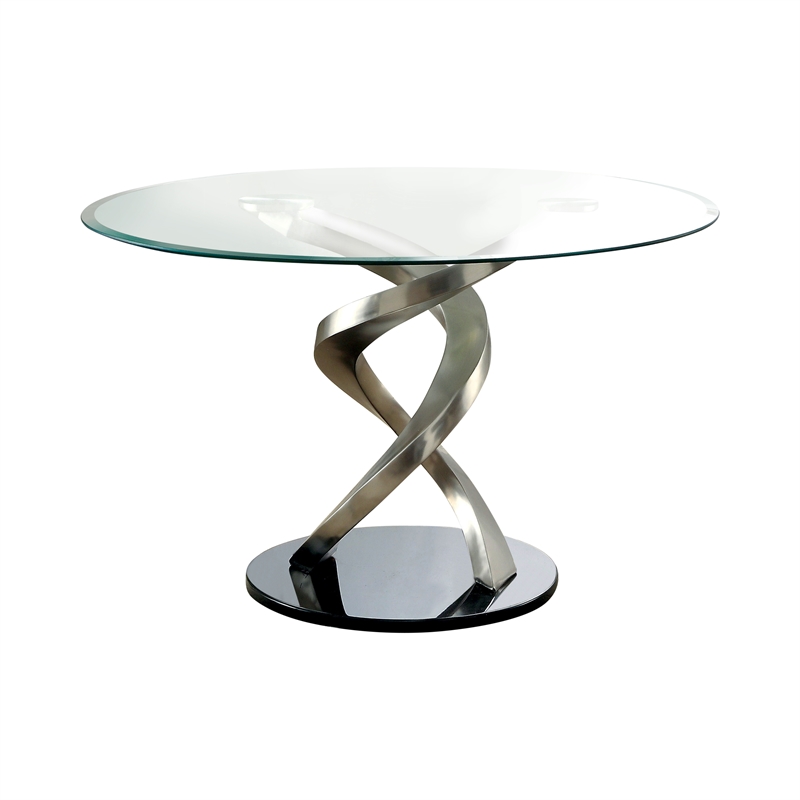 Furniture of America Halliway Stainless Steel 5 Piece Round Dining Set in Silver
