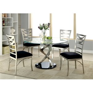 furniture of america halliway stainless steel 5 piece round dining set in silver