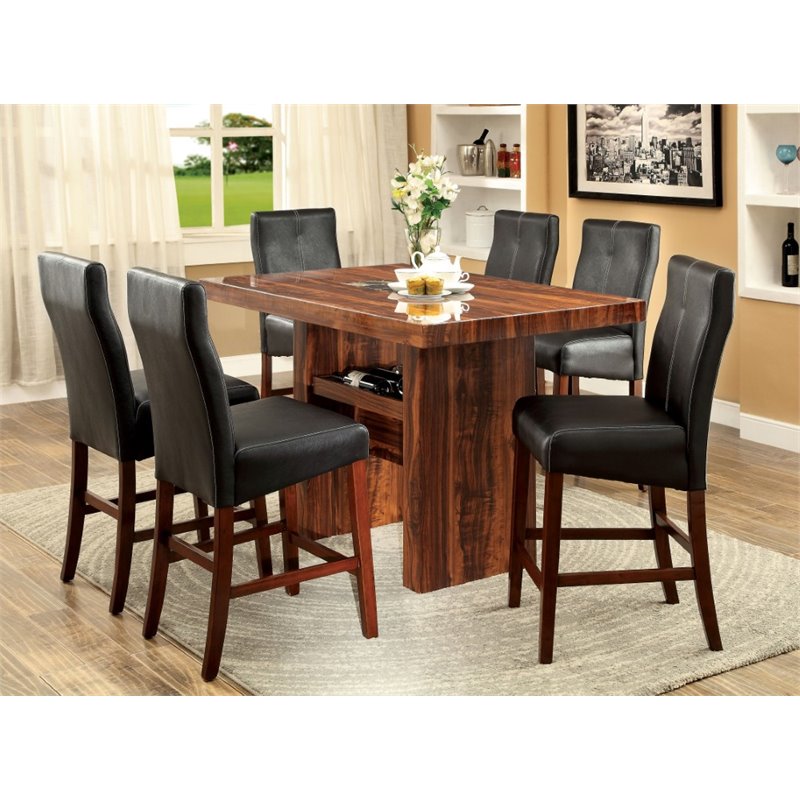 Furniture Of America Rosa 7 Piece Counter Height Dining Set In Brown Cherry