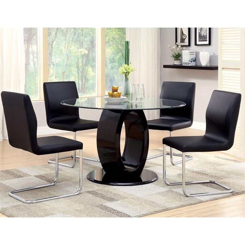 Furniture of America Hugo Glass Top Round Dining Table in Black | Cymax ...