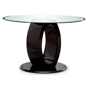furniture of america hugo glass top o shaped pedestal dining table in glossy black