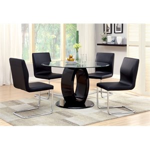 furniture of america hugo glass top o shaped pedestal dining set in glossy black