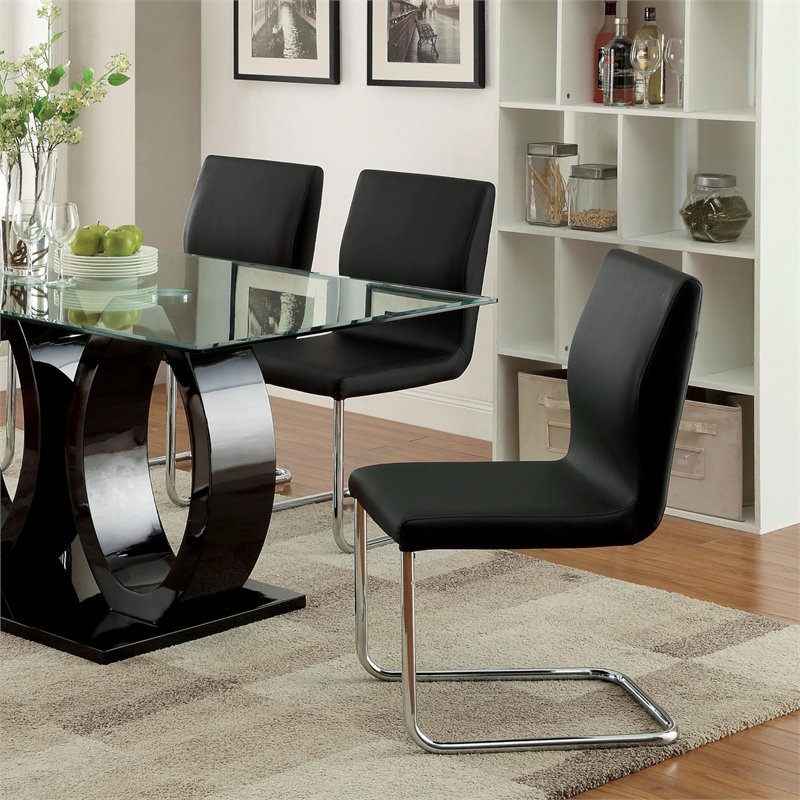 Furniture of America Moya Faux Leather Dining Chair in Black (Set of 2)