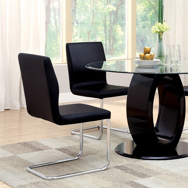 Furniture of America Moya Faux Leather Dining Chair in Black (Set of 2)