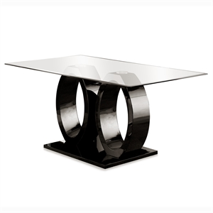 furniture of america hugo glass top o shaped pedestal dining table in glossy black