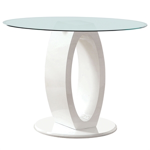 furniture of america hugo glass top o shaped pedestal dining table in glossy white