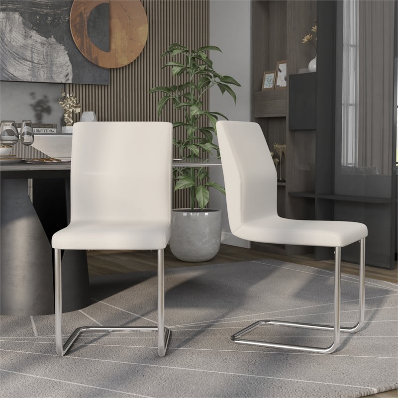 Furniture of America Moya Faux Leather Dining Chair in White (Set of 2)