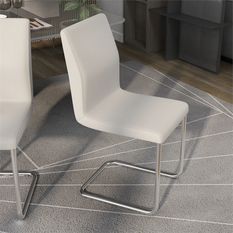 Furniture of America Moya Faux Leather Dining Chair in White (Set of 2)