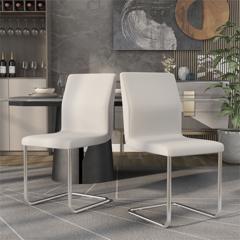 Furniture of America Moya Faux Leather Dining Chair in White (Set of 2)