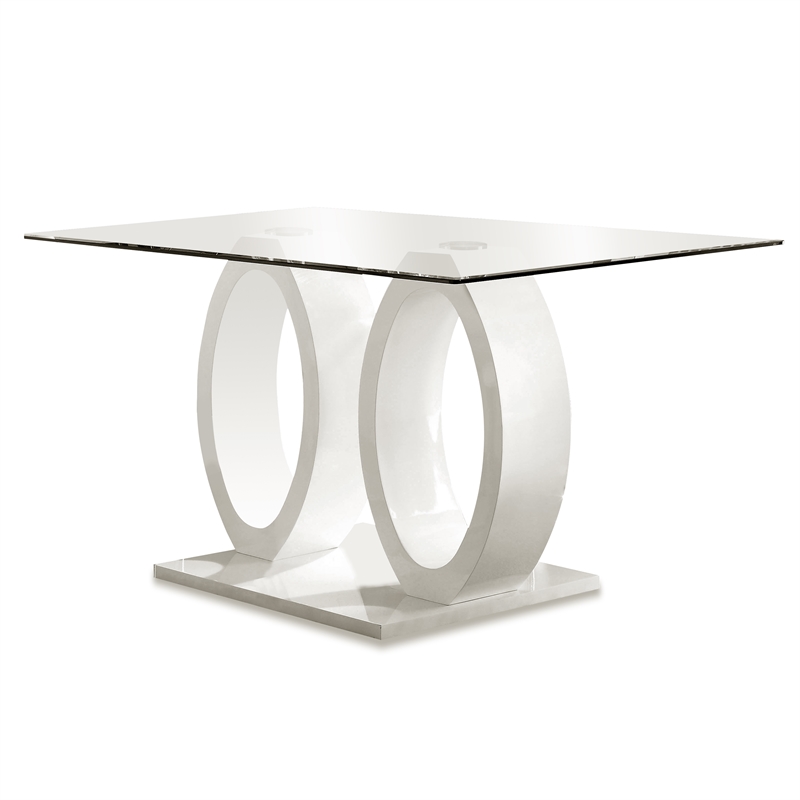 Furniture of America Moya Glass Top Rectangle Dining Table in White