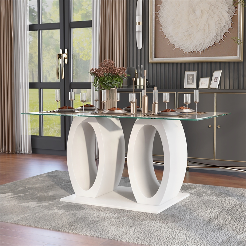 Furniture of America Moya Glass Top Rectangle Dining Table in White