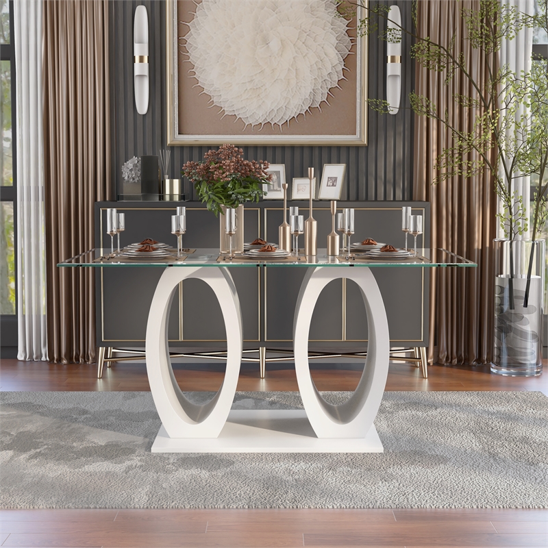 Furniture of America Moya Glass Top Rectangle Dining Table in White