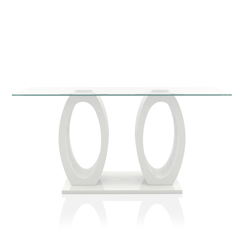 Furniture of America Moya Glass Top Rectangle Dining Table in White