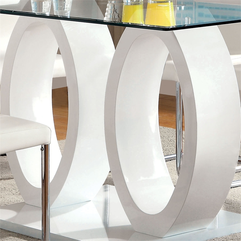 Furniture of America Moya Glass Top Rectangle Dining Table in White