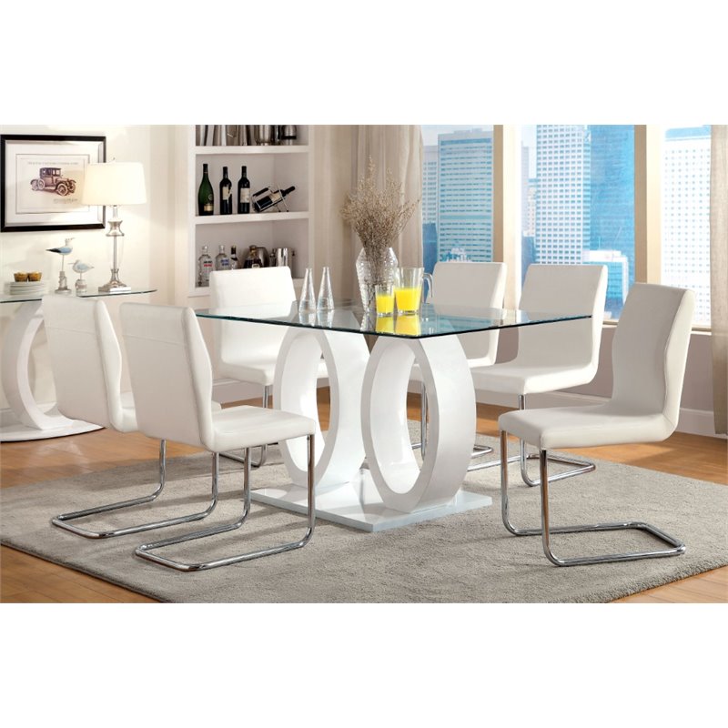 Furniture of America Moya Contemporary 7-Piece Wood Dining Set in White
