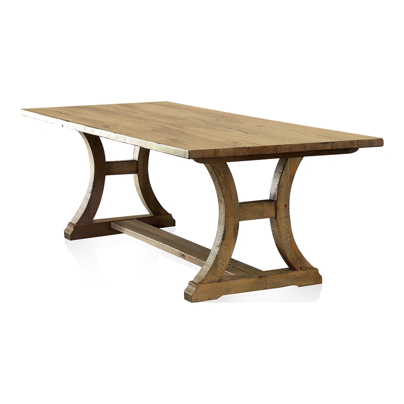 Furniture of America Liston Wood Trestle Dining Table in Rustic Brown Pine