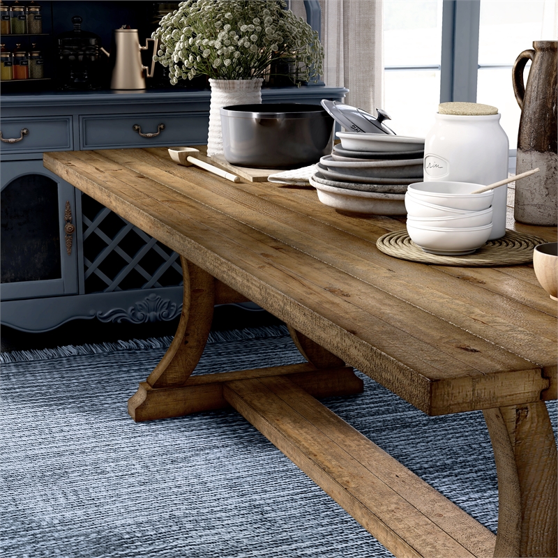 Furniture of America Liston Wood Trestle Dining Table in Rustic Brown Pine