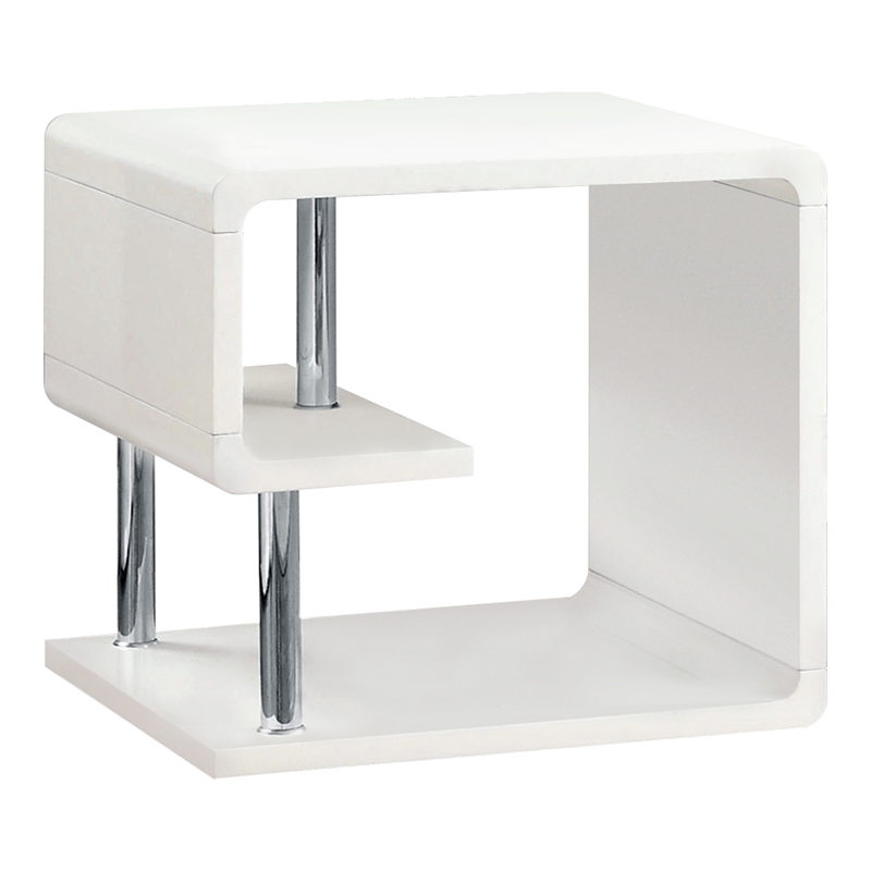 Furniture of America Lazer Geometric Wood End Table in Glossy White