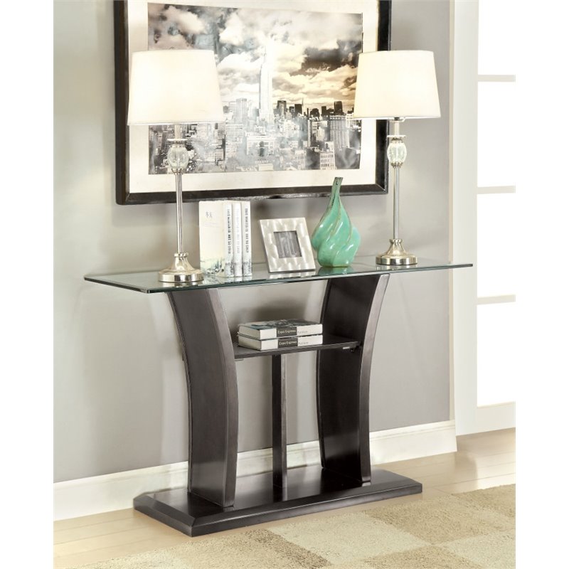 Furniture of America Lantler Contemporary Glass Top Console Table in