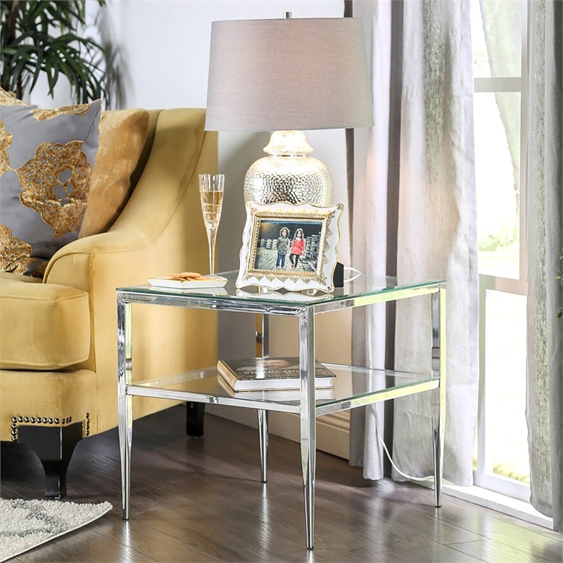 Furniture of America Venzini Square Metal End Table in Chrome