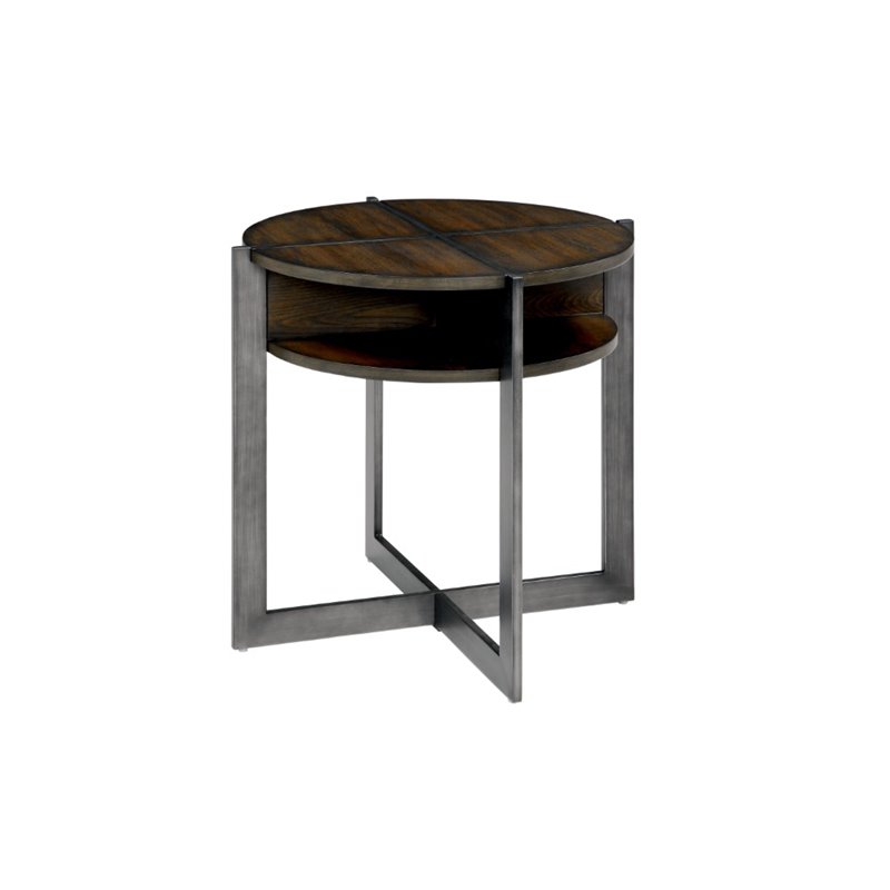 Furniture of America Prontus Dark Brown Round End Table with Metal Base