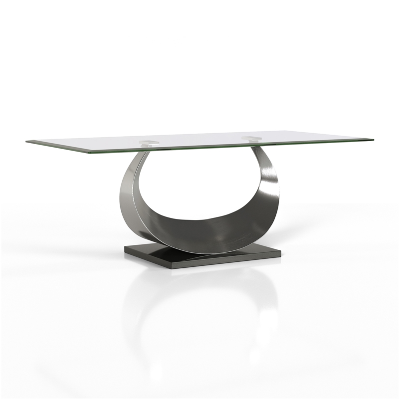 Furniture of America Suse Glass Top Coffee Table in Silver Satin Plated