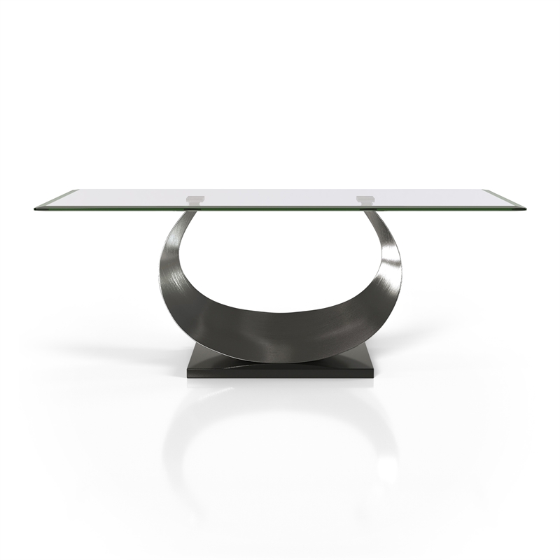 Furniture of America Suse Glass Top Coffee Table in Silver Satin Plated