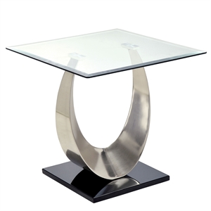 furniture of america suse glass top end table in silver satin plated