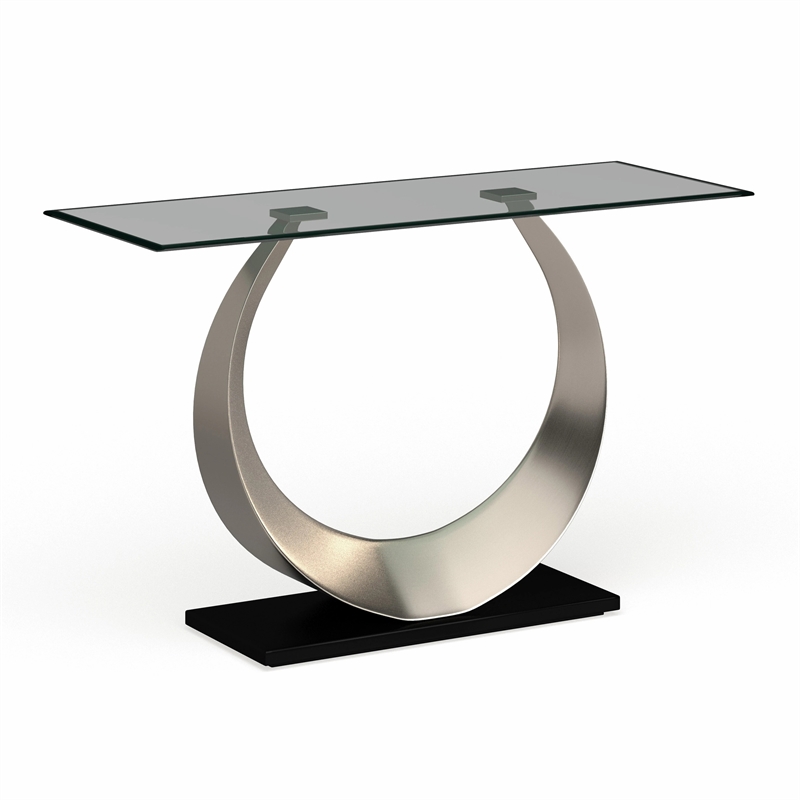Furniture of America Suse Glass Top Console Table in Silver Satin Plated