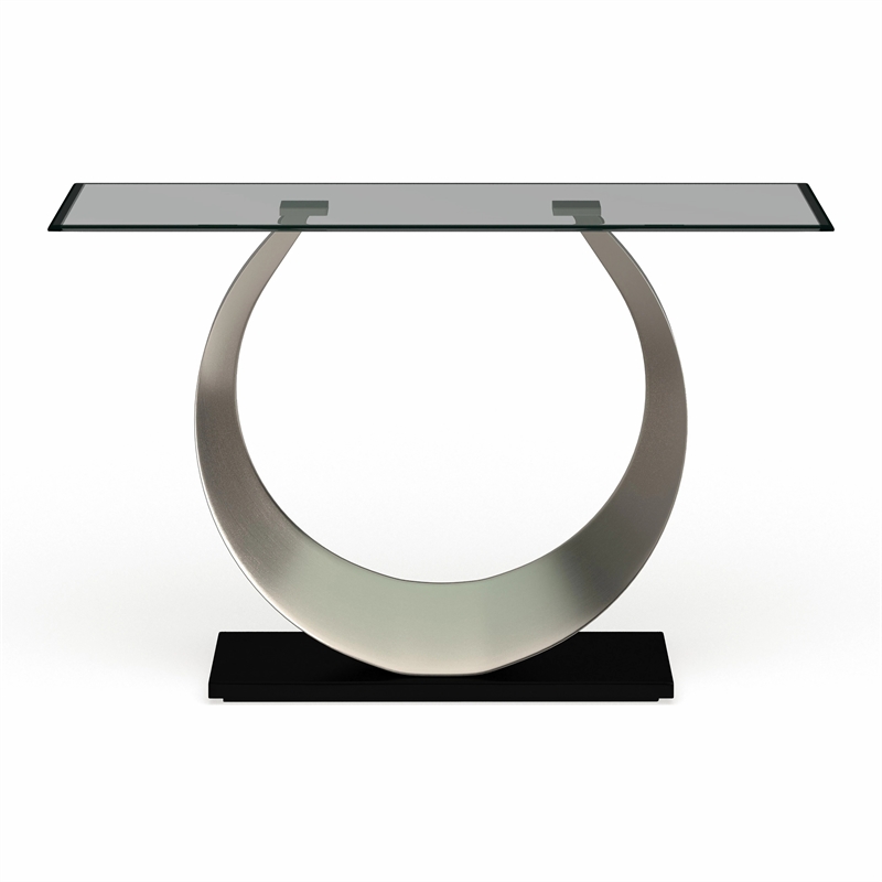 Furniture of America Suse Glass Top Console Table in Silver Satin Plated
