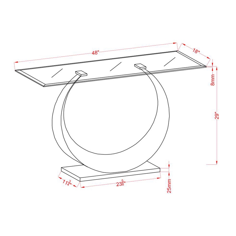 Furniture of America Suse Glass Top Console Table in Silver Satin Plated