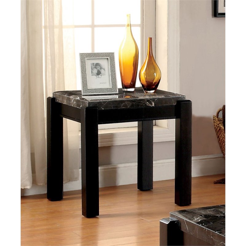 Furniture of America Explenich Square Marble Top End Table in Gray IDF4823BKE